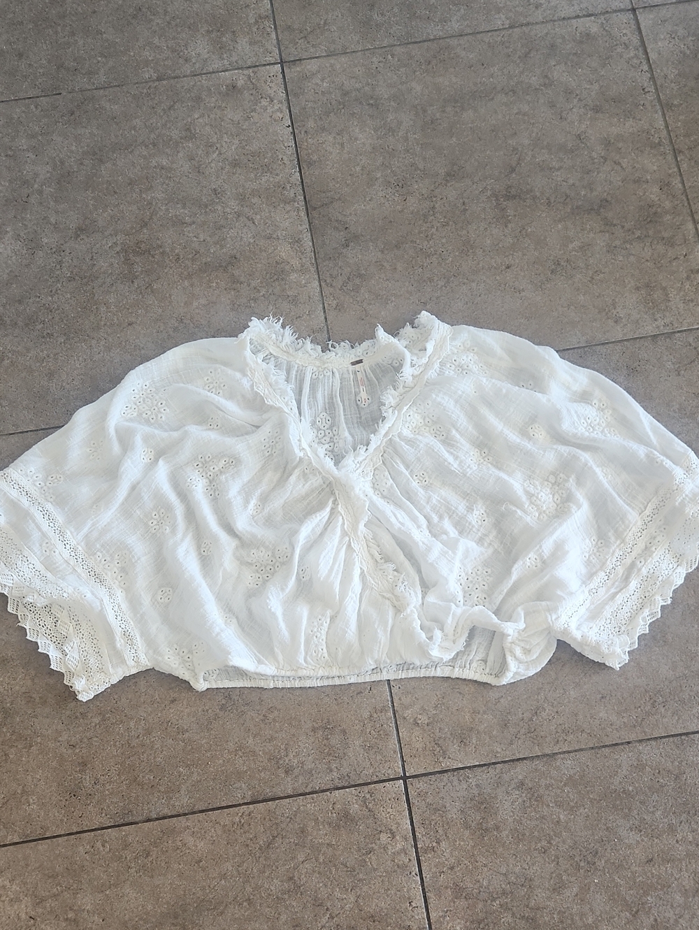Free People White Eyelet Cropped Blouse